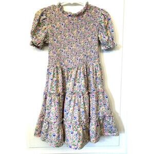Polo Ralph Lauren Floral Smocked Bodice Jersey Dress 5 Tiered Skirt Pink Preppy